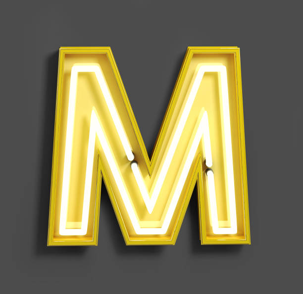 istock Bright Neon Font with fluorescent yellow tubes. Letter M. 1040896922