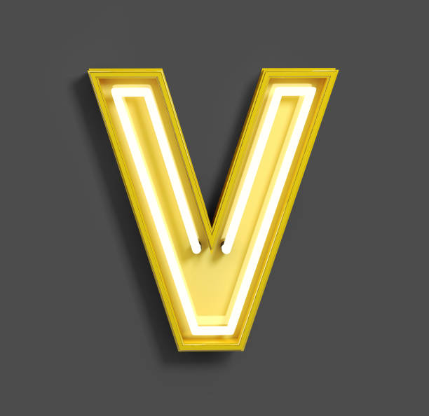 istock Bright Neon Font with fluorescent yellow tubes. Letter V. 1040897010