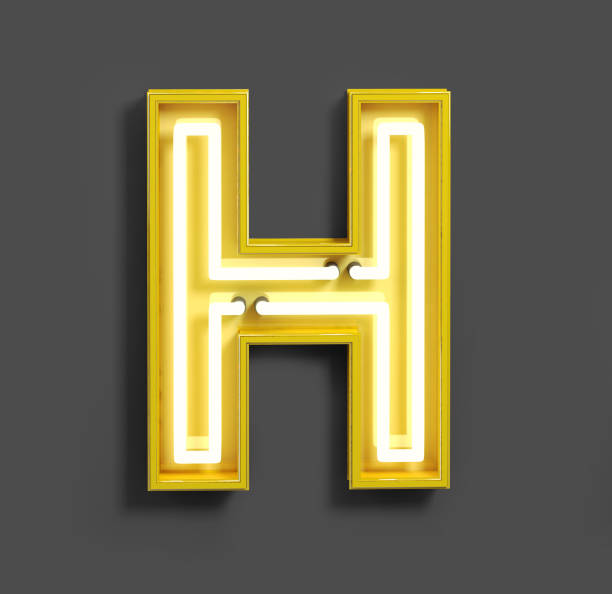 istock Bright Neon Font with fluorescent yellow tubes. Letter H. 1040897198