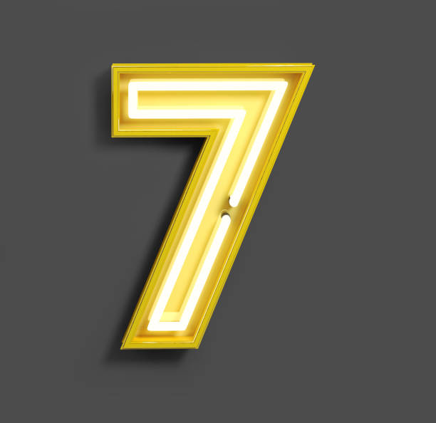 Bright Neon Font with fluorescent yellow tubes. Number 7.