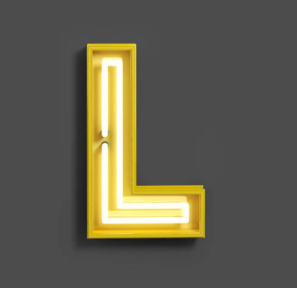 Bright Neon Font with fluorescent yellow tubes. Letter L.