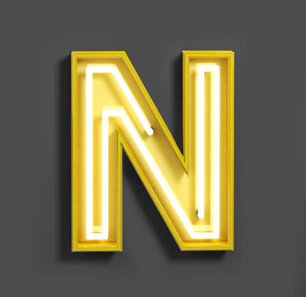 istock Bright Neon Font with fluorescent yellow tubes. Letter N. 1040897754
