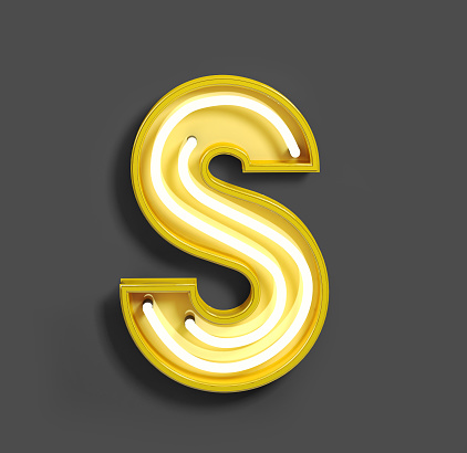 Bright Neon Font with fluorescent yellow tubes. Letter S.