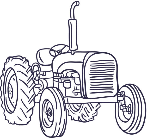 Hand Drawn old vintage tractor on white. Vector Hand Drawn old vintage tractor. Vector illustration tractor illustrations stock illustrations