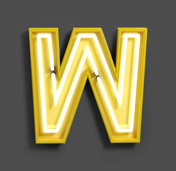 istock Bright Neon Font with fluorescent yellow tubes. Letter W. 1040900628