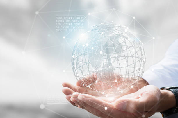 istock Businessman holding in hand with global connection concept. 1040900910