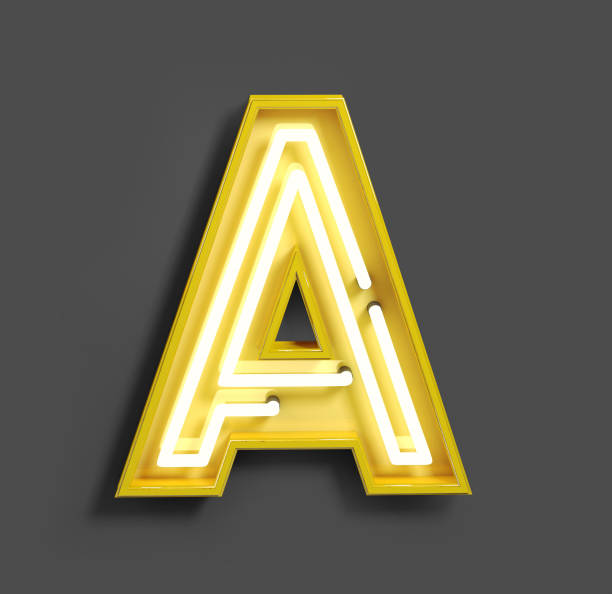 Bright Neon Font with fluorescent yellow tubes. Letter A.