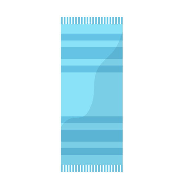 illustrazioni stock, clip art, cartoni animati e icone di tendenza di asciugamano blu con motivo a strisce icona spiaggia immagine illustrazione vettoriale design - rug