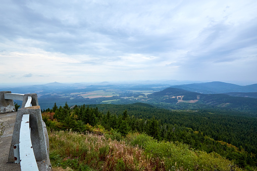 View of the Terasy Jestedu (U Liscich nor) from the Jested near Liberec town. Liberec Region, Czech Republic. Central Europe.