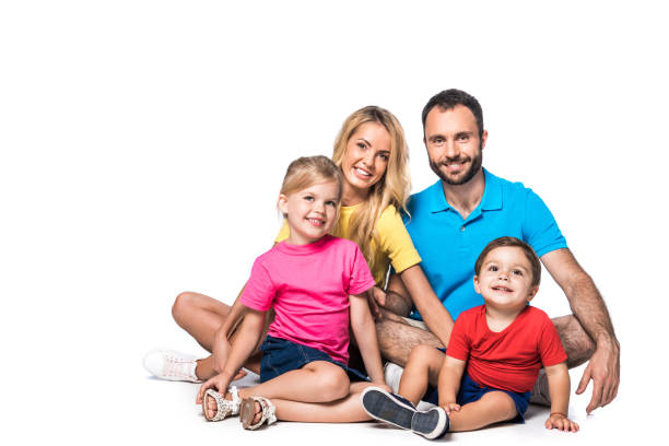 istock happy family sitting isolated on white 1040905380