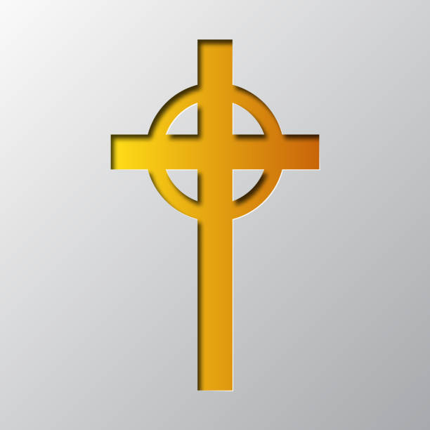 istock Paper art of the yellow Christian cross. Vector illustration. 1040905542