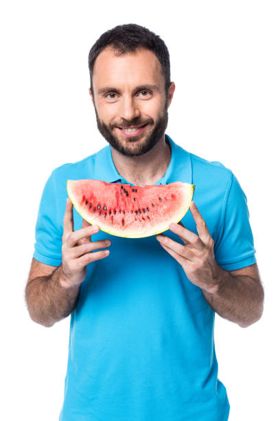 istock bearded man with watermelon isolated on white 1040905688