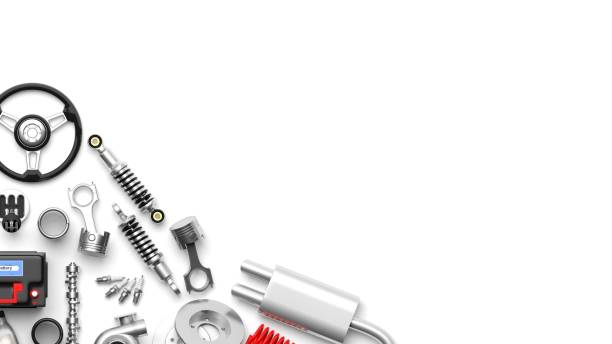 istock Various car parts and accessories on white background. 3d illustration 1040916762