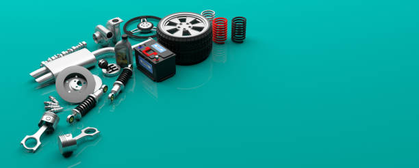 istock Car parts on green background. 3d illustration 1040916844