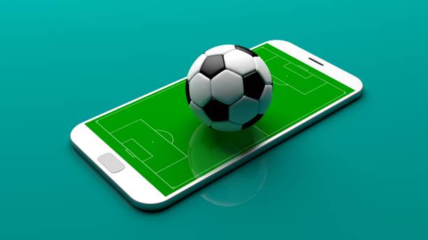 istock Soccer ball on a smartphone screen. 3d illustration 1040916882