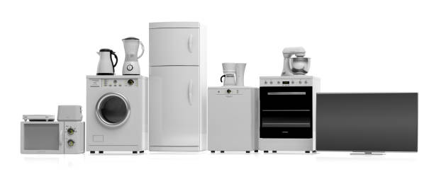 electrodomésticos en fondo blanco. ilustración 3d - blender food processor white isolated fotografías e imágenes de stock