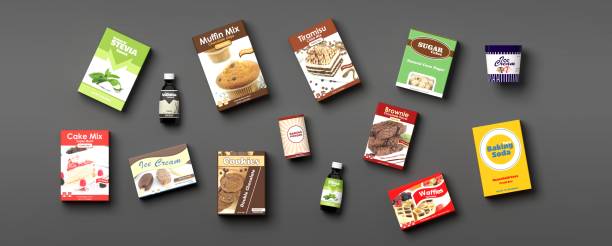 istock Various sweets products on grey background. 3d illustration 1040917024