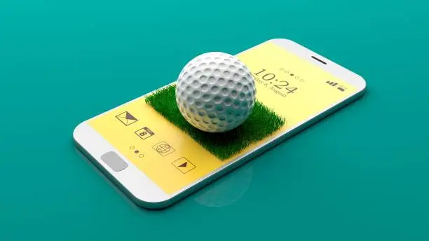 Photo of Golf ball on a smartphone screen. 3d illustration