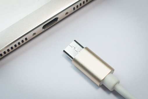 The cable usb type c it connection device close up image.
