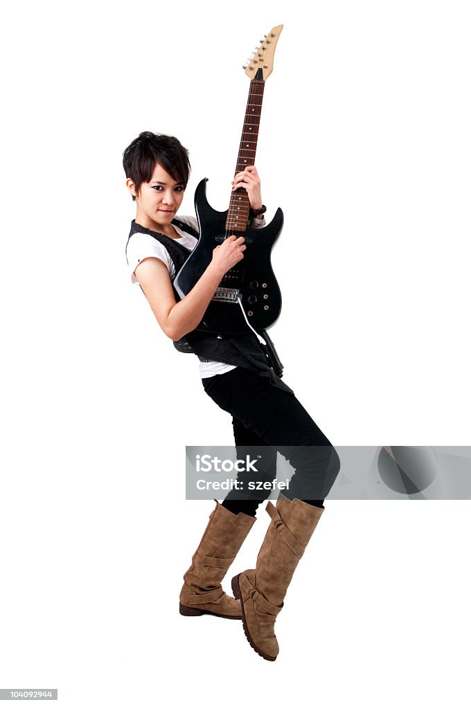 Панк рок-звезда, держа гитара - Стоковые фото Электрическая гитара роялти-фри