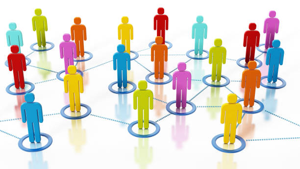 istock Network of blue circles connecting colorful people figures 1040936434