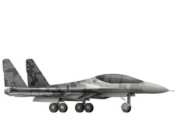 istock fighter, interceptor with pixel city camouflage with fictional design - isolated object on white background. 3d illustration 1040939880