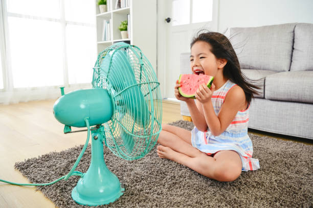 criança, comer melancia com as duas mãos. - electric fan - fotografias e filmes do acervo