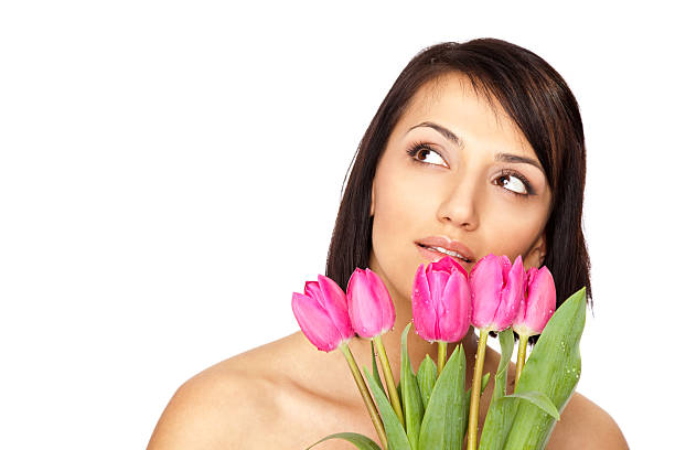istock Female holding tulips 104094425