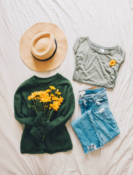 istock Flat lay with woman's autumn clothes and flowers 1040944776