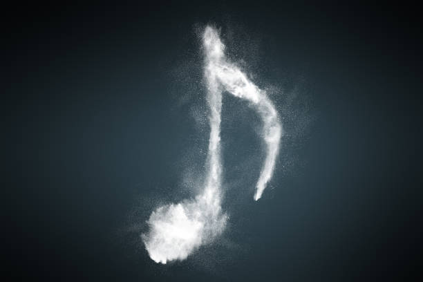 Abstract dust particles musical note symbol background design Abstract design of musical note symbol background made from dust particles. Powder particles sprayed over dark backdrop musical note photos stock pictures, royalty-free photos & images