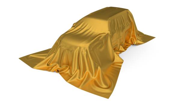 istock golden silk covered SUV car concept. 3d illustration 1040949058