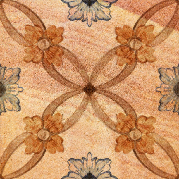 istock Old decorative sandstone tile background patterns handicraft from thailand In the park public. 1040949132