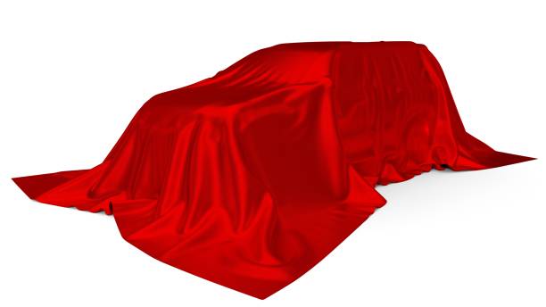 istock red silk covered SUV car concept. 3d illustration 1040952912