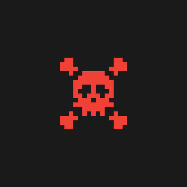 stockillustraties, clipart, cartoons en iconen met skull and crossbones pictogram van pixels. vectorillustratie - vervuiling