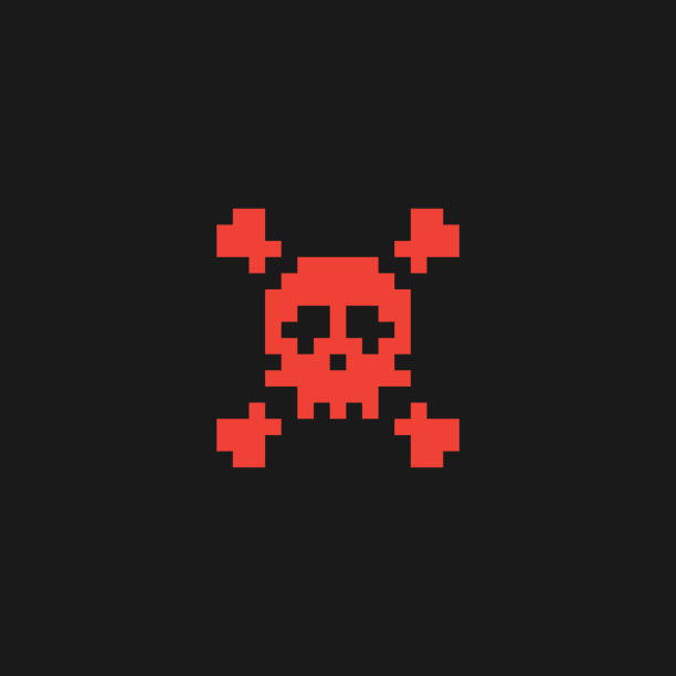 ilustrações de stock, clip art, desenhos animados e ícones de pixel skull and crossbones icon. vector illustration - pirate corsair cartoon danger