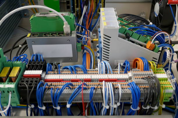istock Part of a new control panel for an electronic control cabinet. 1040957422