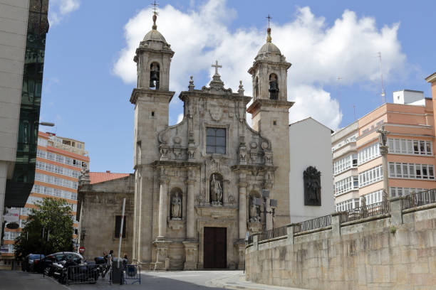 the st. george church (iglesia de san jorge) facade in galicia capital city la coruña - religion christianity bell tower catholicism imagens e fotografias de stock