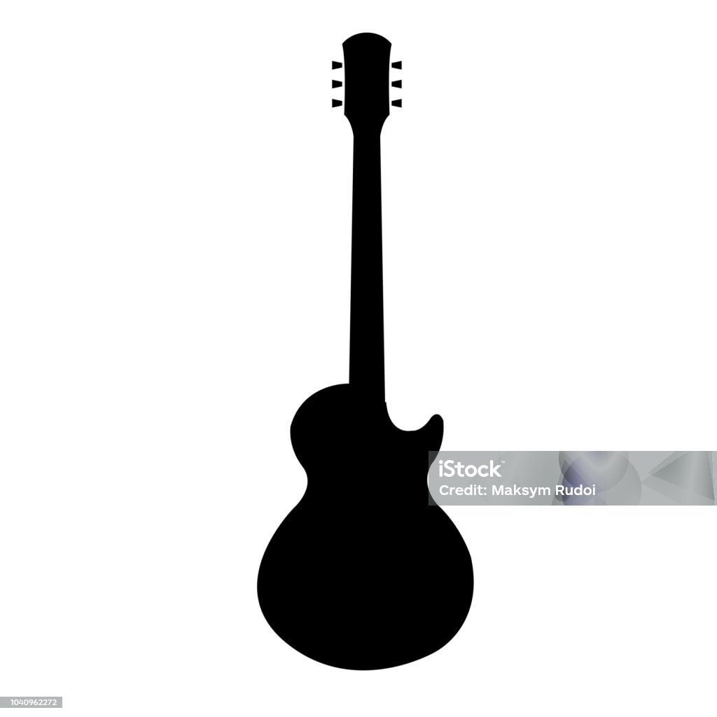 Icono de la guitarra, silueta sobre fondo blanco - arte vectorial de Guitarra libre de derechos