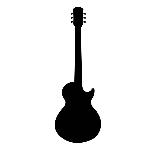 기타 아이콘, 흰색 배경에 실루엣 - bass guitar audio stock illustrations