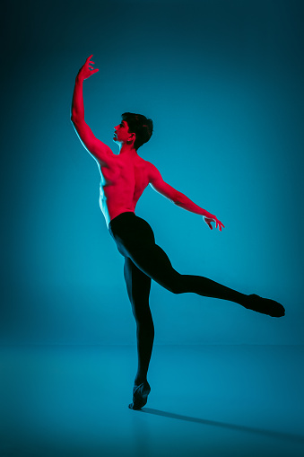 The Male Athletic Ballet Dancer Performing Dance On Blue Background Studio  Shot Ballet Concept Fit Young Man Caucasian Model Stock Photo - Download  Image Now - iStock