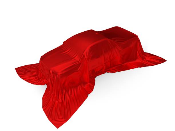 istock red silk covered Pickup truck concept. 3d illustration 1040965880