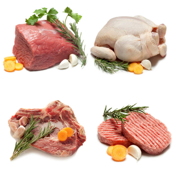 白で隔離肉および肉屋の製品 - white meat flash ストックフォトと画像