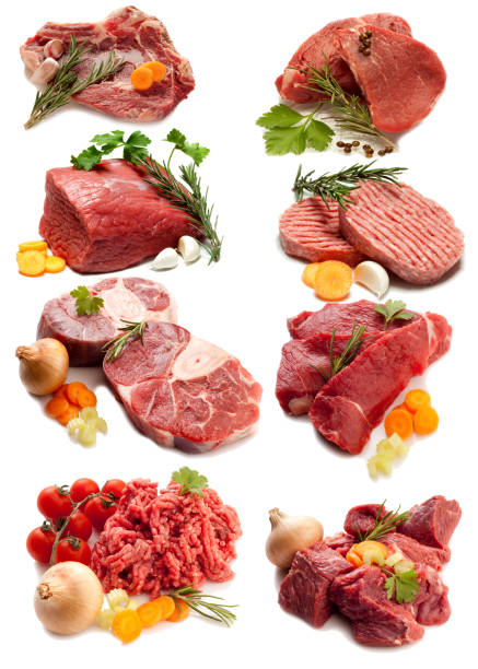 白で隔離肉および肉屋の製品 - white meat flash ストックフォトと画像