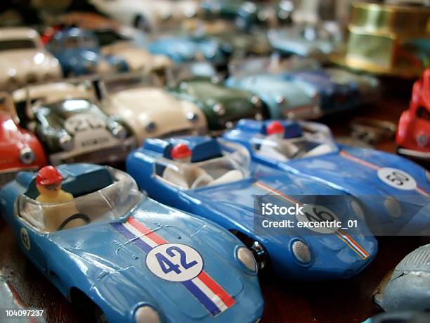 Toys Racing Cars Vintage Models Blue With A Driver Stock Photo - Download Image Now - Collection, Toy Car, Old-fashioned