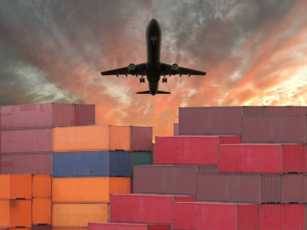 Cargo container global shipping airplane Cargo container global shipping airplane tariff stock pictures, royalty-free photos & images