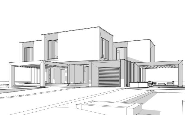 istock 3d rendering sketch of modern cozy house black line sketch. 1040979982