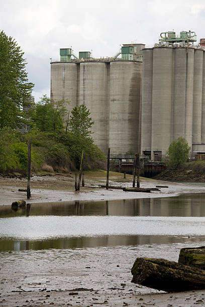 istock Low tide riverbed and factory 104098572