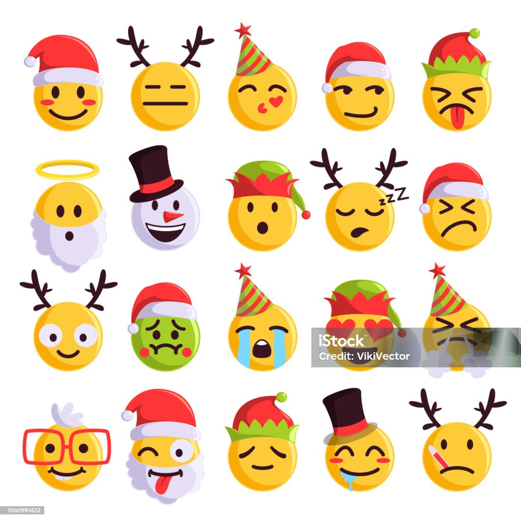Set de emoji divertido y Linda Navidad - arte vectorial de Navidad libre de derechos