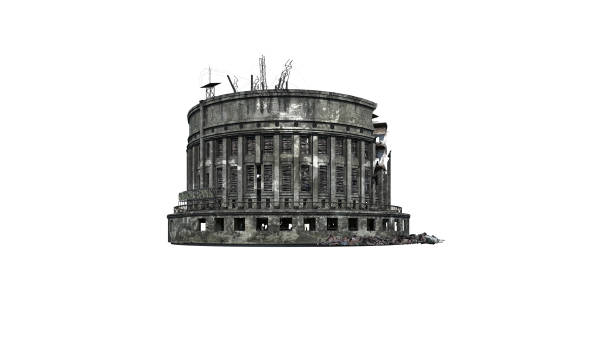 istock Central bank building ruins. Isolated on white background. 3D Rendering, Illustration. 1041001520