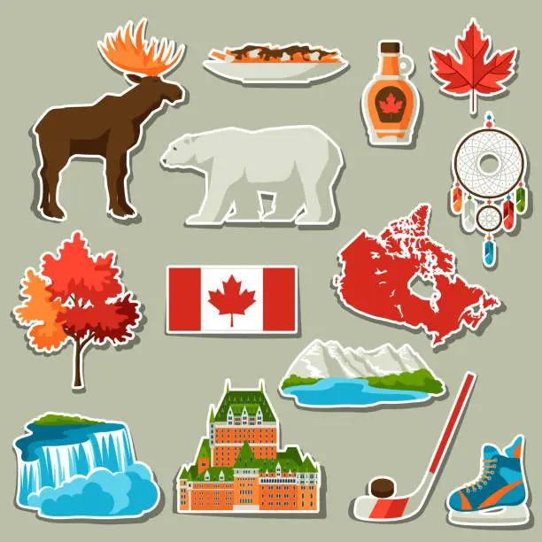 Vector illustration of Canada sticker icons set.